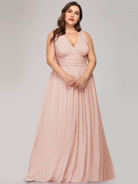 Chic V-Neck Chiffon Evening Gown for Plus Size Ladies