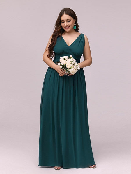 Chic V-Neck Chiffon Evening Gown for Plus Size Ladies