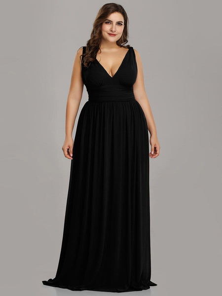 Chic V-Neck Chiffon Evening Gown for Plus Size Ladies