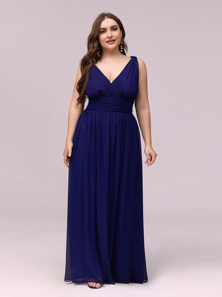 Chic V-Neck Chiffon Evening Gown for Plus Size Ladies