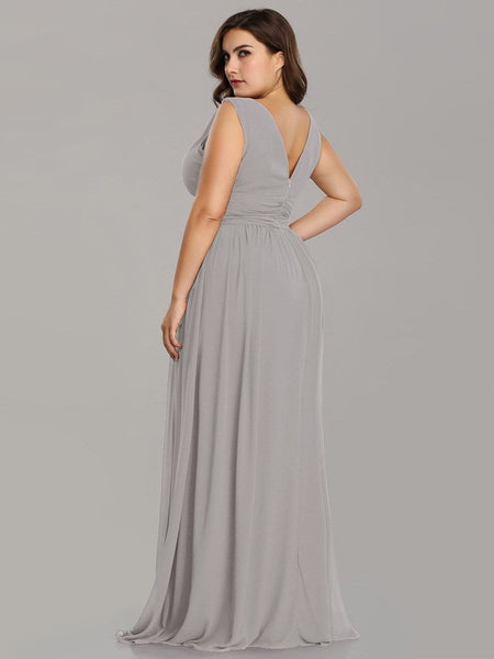 Chic V-Neck Chiffon Evening Gown for Plus Size Ladies