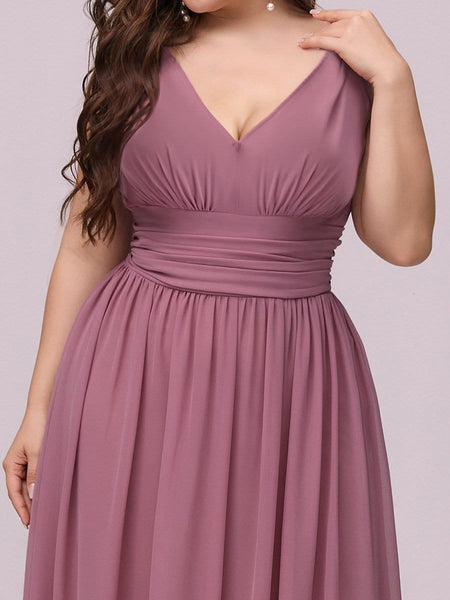 Chic V-Neck Chiffon Evening Gown for Plus Size Ladies