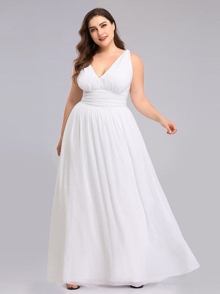 Chic V-Neck Chiffon Evening Gown for Plus Size Ladies