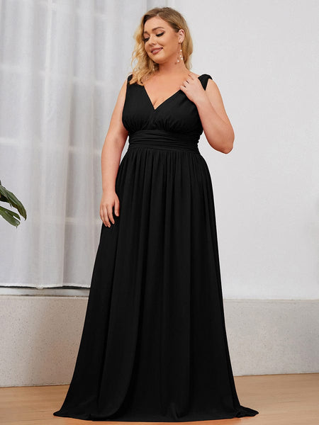 Chic V-Neck Chiffon Evening Gown for Plus Size Ladies