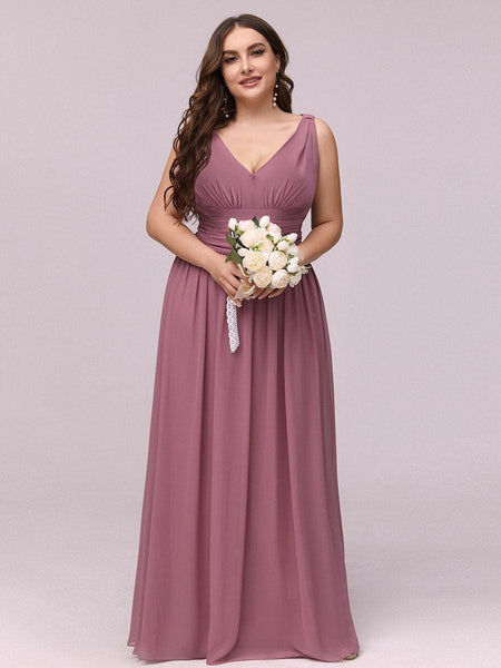Chic V-Neck Chiffon Evening Gown for Plus Size Ladies