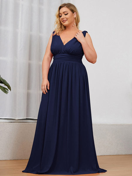Chic V-Neck Chiffon Evening Gown for Plus Size Ladies