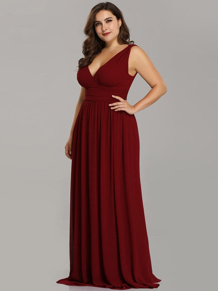 Chic V-Neck Chiffon Evening Gown for Plus Size Ladies