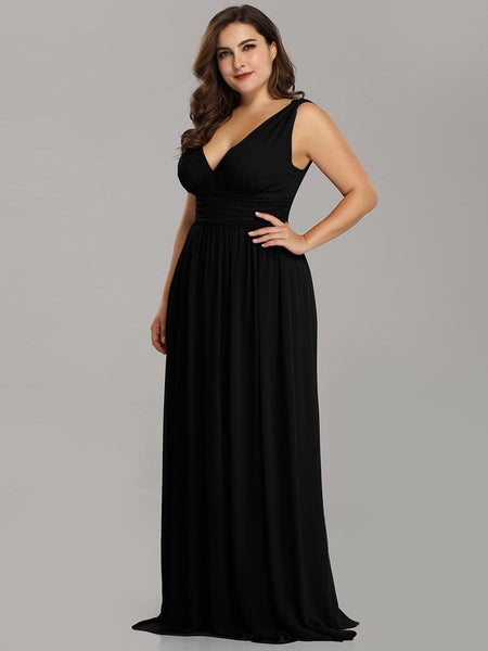 Chic V-Neck Chiffon Evening Gown for Plus Size Ladies