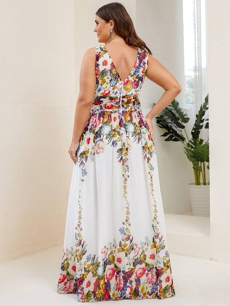 Chic V-Neck Chiffon Evening Gown for Plus Size Ladies