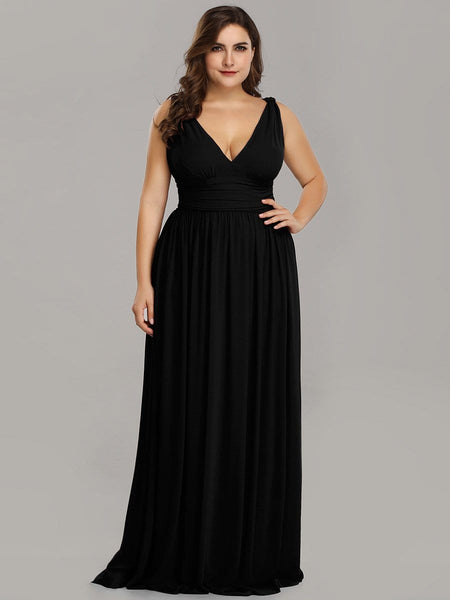 Chic V-Neck Chiffon Evening Gown for Plus Size Ladies