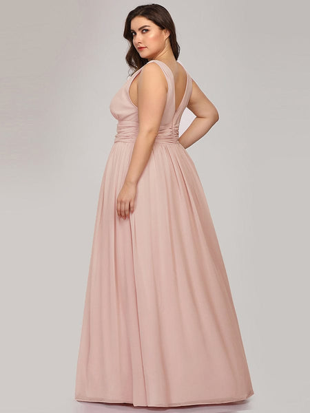 Chic V-Neck Chiffon Evening Gown for Plus Size Ladies