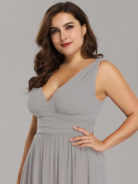 Chic V-Neck Chiffon Evening Gown for Plus Size Ladies