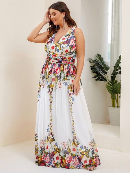 Chic V-Neck Chiffon Evening Gown for Plus Size Ladies