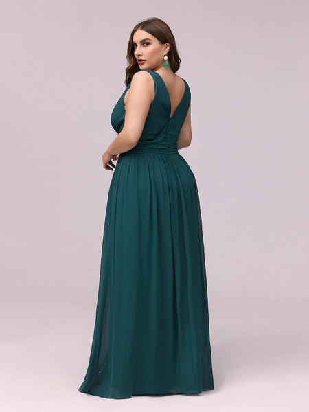 Chic V-Neck Chiffon Evening Gown for Plus Size Ladies