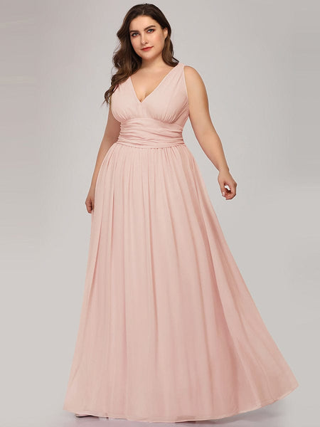 Chic V-Neck Chiffon Evening Gown for Plus Size Ladies