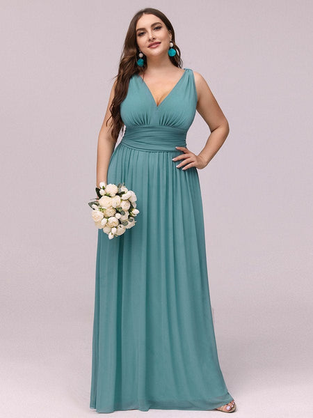 Chic V-Neck Chiffon Evening Gown for Plus Size Ladies