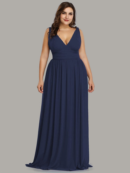 Chic V-Neck Chiffon Evening Gown for Plus Size Ladies