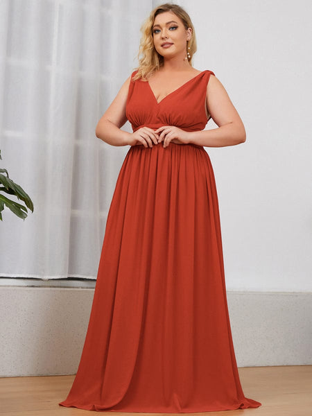 Chic V-Neck Chiffon Evening Gown for Plus Size Ladies