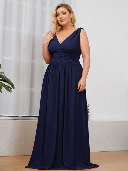 Chic V-Neck Chiffon Evening Gown for Plus Size Ladies