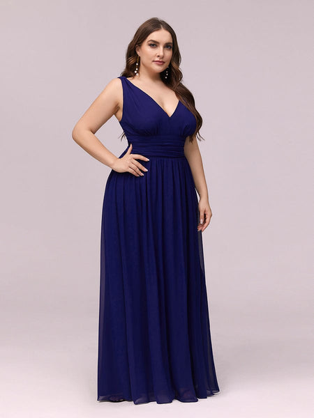 Chic V-Neck Chiffon Evening Gown for Plus Size Ladies