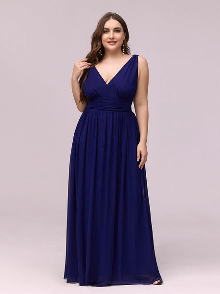Chic V-Neck Chiffon Evening Gown for Plus Size Ladies