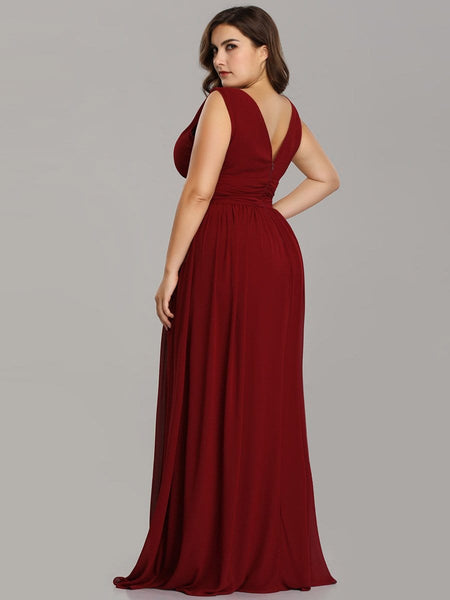Chic V-Neck Chiffon Evening Gown for Plus Size Ladies