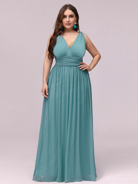 Chic V-Neck Chiffon Evening Gown for Plus Size Ladies