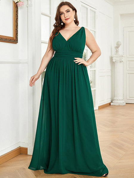 Chic V-Neck Chiffon Evening Gown for Plus Size Ladies
