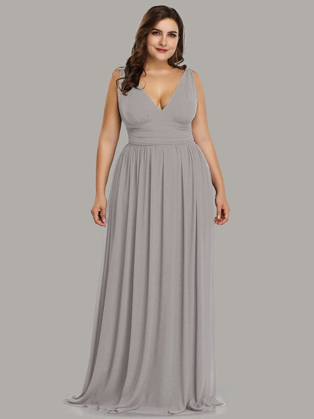 Chic V-Neck Chiffon Evening Gown for Plus Size Ladies