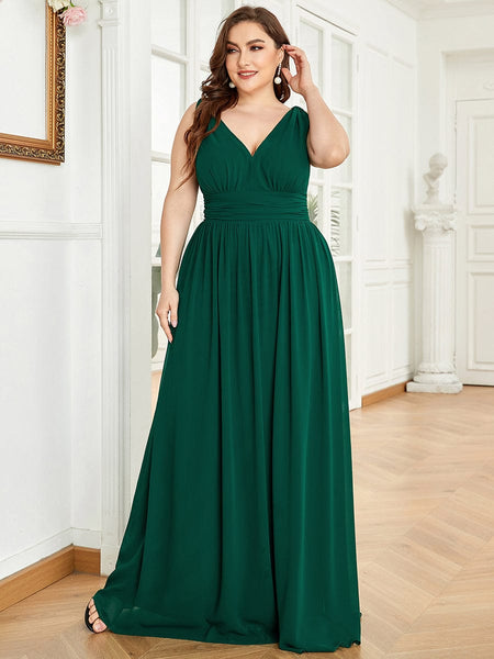 Chic V-Neck Chiffon Evening Gown for Plus Size Ladies