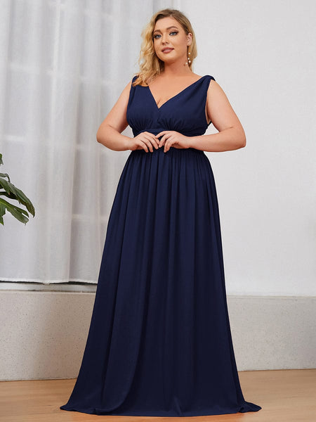 Chic V-Neck Chiffon Evening Gown for Plus Size Ladies