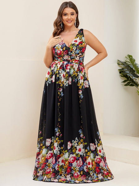 Chic V-Neck Chiffon Evening Gown for Plus Size Ladies