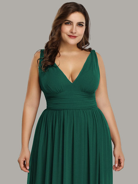 Chic V-Neck Chiffon Evening Gown for Plus Size Ladies