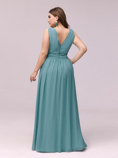 Chic V-Neck Chiffon Evening Gown for Plus Size Ladies