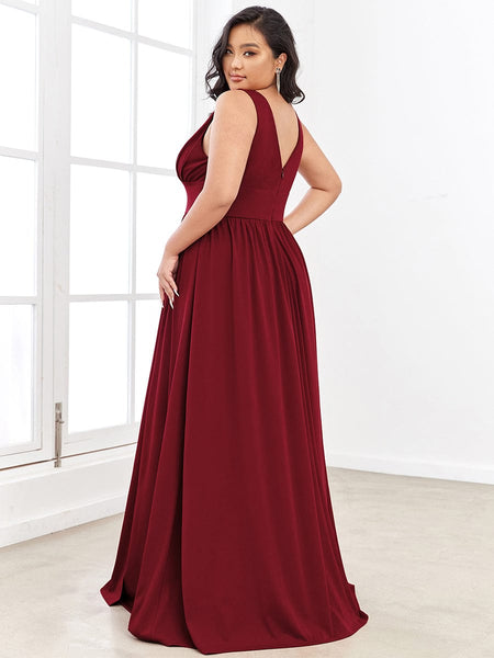 Elegant Plus Size V-Neck Empire Waist Evening Gown with High Slit