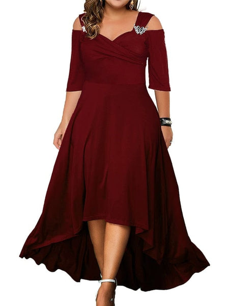 Women's Elegant Plus Size V-Neck Formal Dress with Hollow Out Details