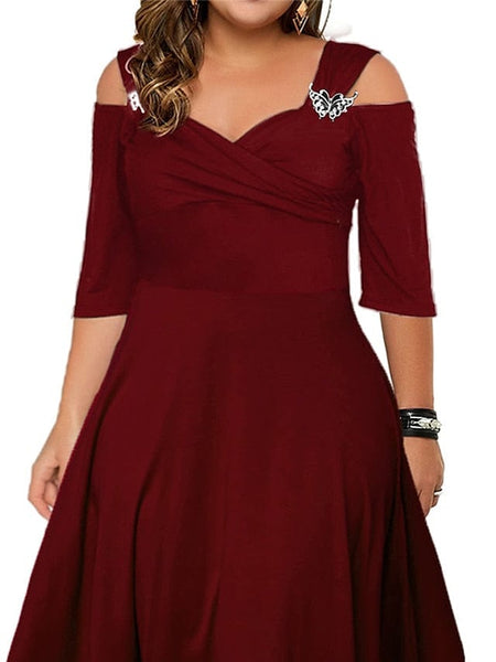 Women's Elegant Plus Size V-Neck Formal Dress with Hollow Out Details