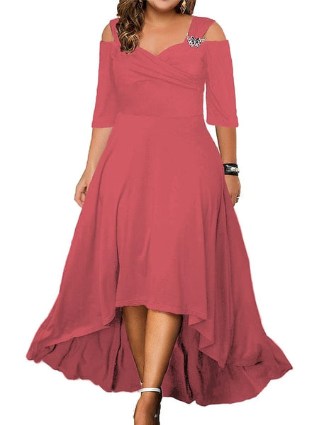 Women's Elegant Plus Size V-Neck Formal Dress with Hollow Out Details