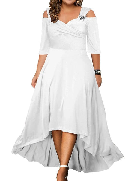 Women's Elegant Plus Size V-Neck Formal Dress with Hollow Out Details