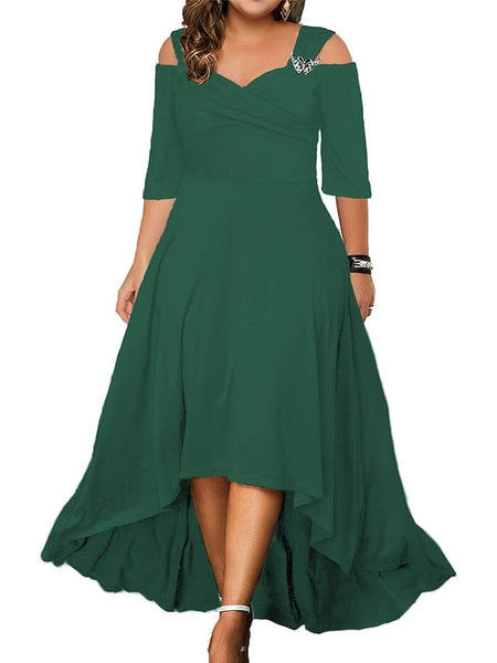 Women's Elegant Plus Size V-Neck Formal Dress with Hollow Out Details