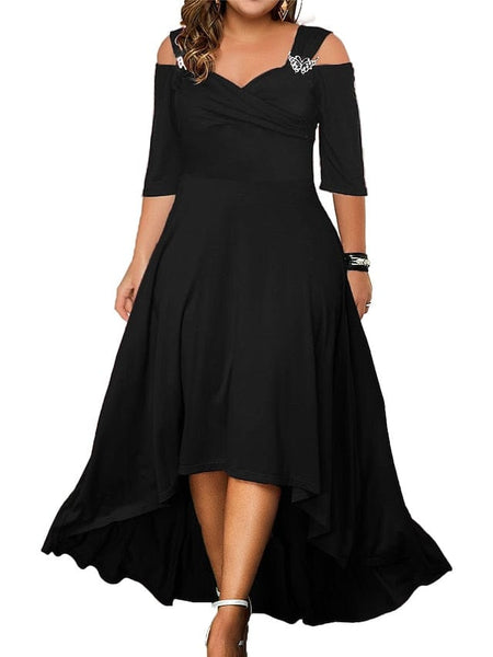 Women's Elegant Plus Size V-Neck Formal Dress with Hollow Out Details