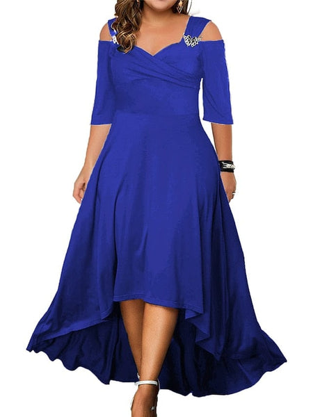 Women's Elegant Plus Size V-Neck Formal Dress with Hollow Out Details