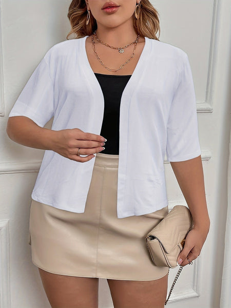 women's half sleeve plus size knit cardigan made for easy styling and wardrobe coordination, with premium-like structure and finish. with practical