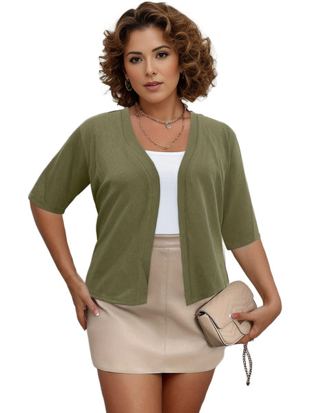 women's half sleeve plus size knit cardigan made for easy styling and wardrobe coordination, with premium-like structure and finish. with practical