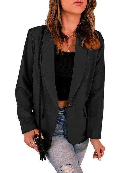 Women's Sophisticated Solid Lapel Button Long Sleeve Blazers