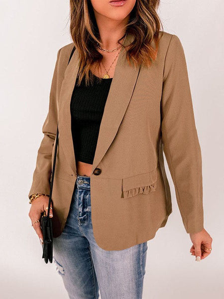 Solid Color Blazer with Lapel Collar