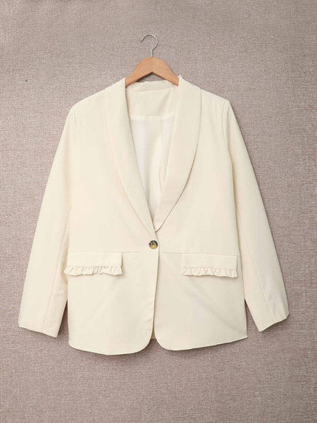 Women's Single-Button Tailored Blazer with Ruffled Pockets made for easy styling and wardrobe coordination, with premium-like structure and finish.