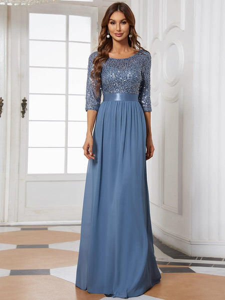 Women's Emerald Sequin Bodice A-Line Chiffon Evening Gown