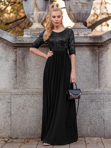 Women's Emerald Sequin Bodice A-Line Chiffon Evening Gown