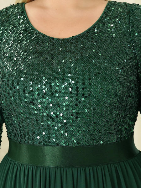 Women's Emerald Sequin Bodice A-Line Chiffon Evening Gown